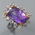 Künstlerischer Ring 22 Karat AAAA Amethyst Topas Größe 19
