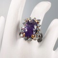 Künstlerischer Ring 22 Karat AAAA Amethyst Topas Größe 19