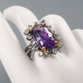 Künstlerischer Ring 22 Karat AAAA Amethyst Topas Größe 19