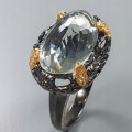925 Künstlerischer grüner Amethyst Ring Größe 19,5