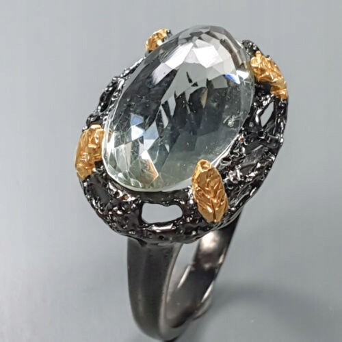 925 Künstlerischer grüner Amethyst Ring Größe 19,5