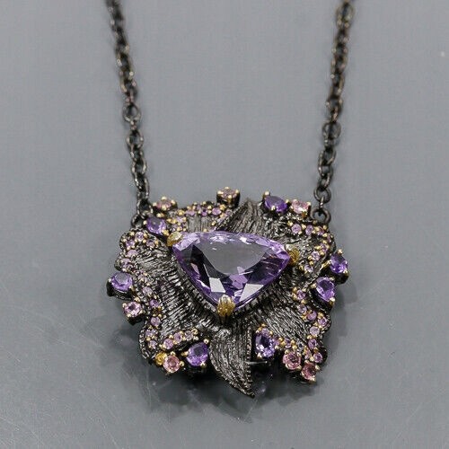 Künstlerische Halskette natürliche Amethyste Silber 925