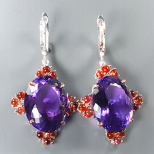 Ohrringe 49ct Amethyste Rhodolith Zertifikat