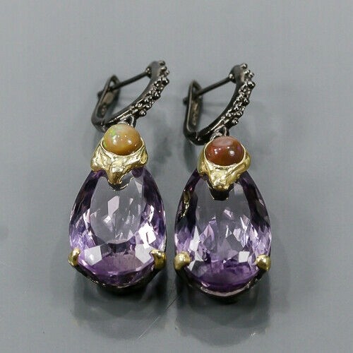 925 Künstlerische Ohrringe 39 ct Amethyste Opale 2
