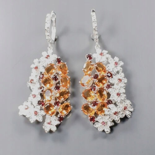 Künstlerische natürliche Citrin Granat Ohrringe 2