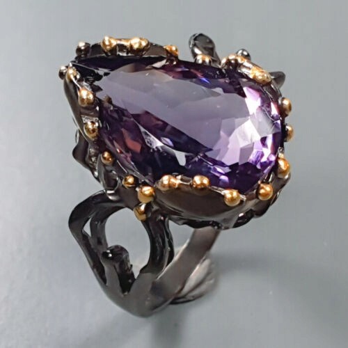 Künstlerischer Ring natürlicher AAA Amethyst Größe 17,5