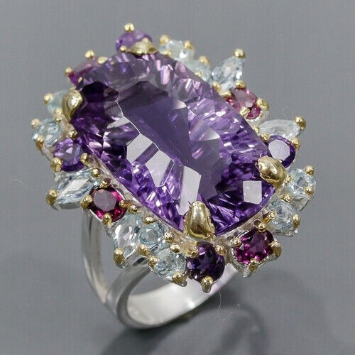 Künstlerischer Ring 19 Karat Amethyst Topas Größe 17