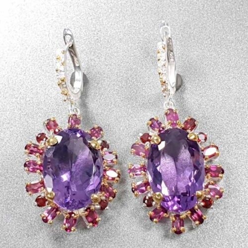 925 Ohrringe 34ct Amethyste Rhodolith Zertifikat 2