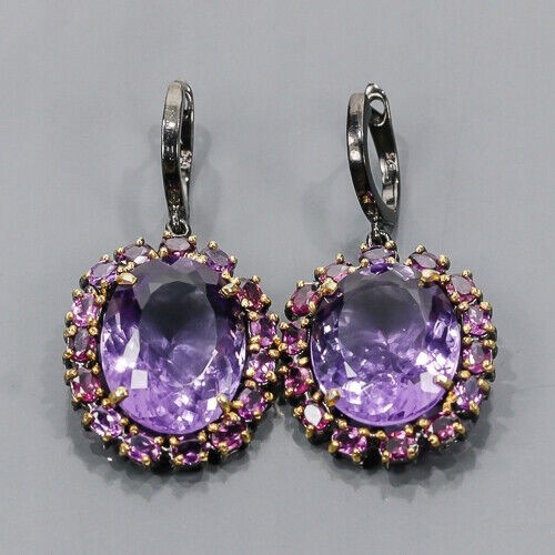 925 Ohrringe 38ct Amethyste Rhodolith Zertifikat