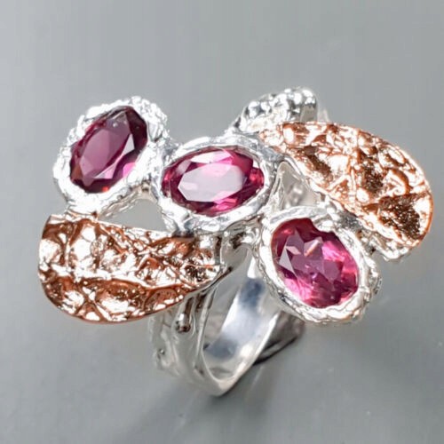 925 Künstlerischer Rhodolith Granat Ring Größe 13