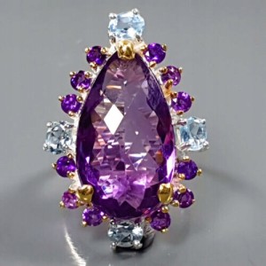 Künstlerischer Ring 35 Karat Amethyst Topas Größe 19,5