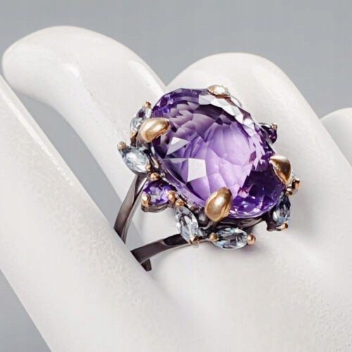 Künstlerischer Ring natürlicher Amethyst Topas Größe 17