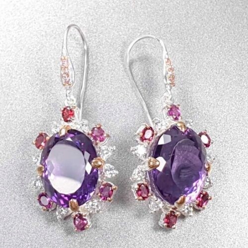 925 Künstlerische Ohrringe Amethyste Topas Granate 2