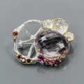 Künstlerische Silberbrosche 14 ct Ametrin Granate