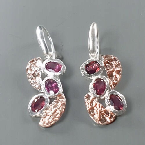 Künstlerische Granat Rhodolit Ohrringe aus Sterlingsilber 2 925