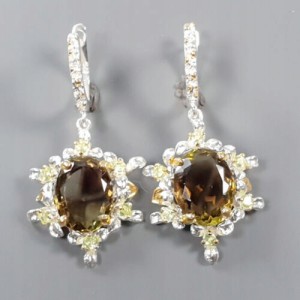 Ohrringe Natur Citrin Quarz Olivin Silber 2