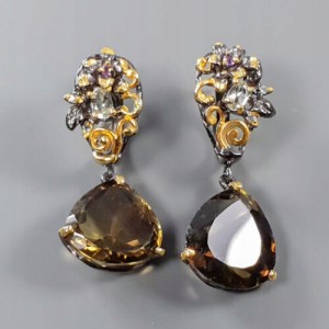 Ohrringe Citrin Quarz Amethyste Saphire Silber 2