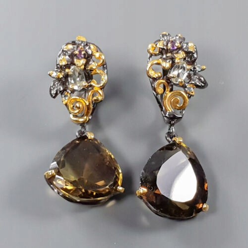 Ohrringe Citrin Quarz Amethyste Saphire Silber 2