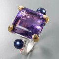 Künstlerischer Ring Amethyst Perlen Granate Größe 16