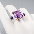 Künstlerischer Ring Amethyst Perlen Granate Größe 16