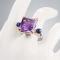 Künstlerischer Ring Amethyst Perlen Granate Größe 16