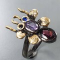 Künstlerischer Ring Amethyst Granat Größe 17 Fliege