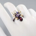 Künstlerischer Ring Amethyst Granat Größe 17 Fliege