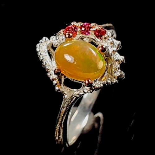 Zarter Ring Größe 15 Feueropal Granat 925