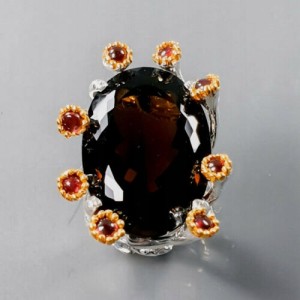 Künstlerischer Ring 35 Karat Cognac Quarz Größe 17