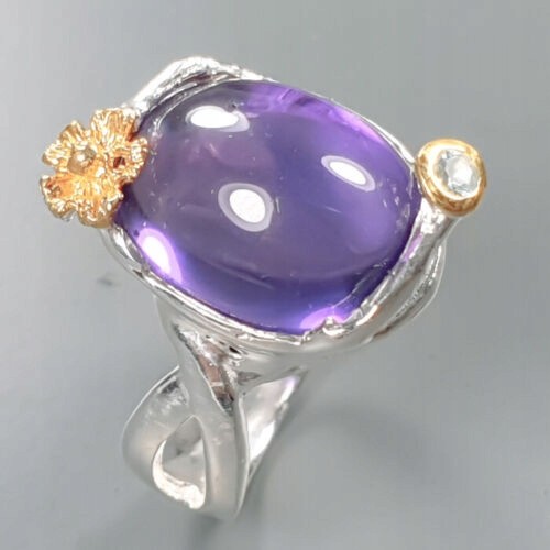 Künstlerischer Ring natürlicher Amethyst Topas Größe 17