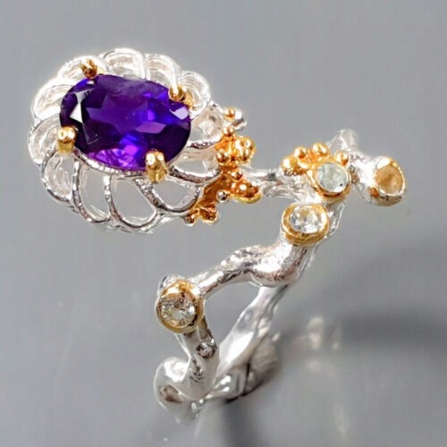 925 Amethyst-Topas-Ring das Ausmaß 15,5