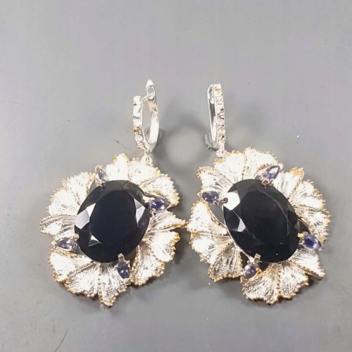 Künstlerische natürliche Rauchquarz-Iolithen -Ohrringe 2