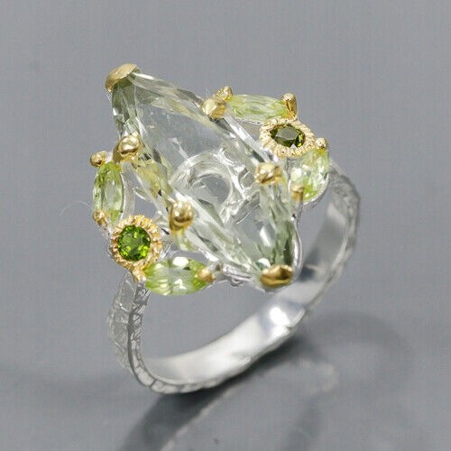 925 Kunstvoller grüner Amethystring Größe 17,5