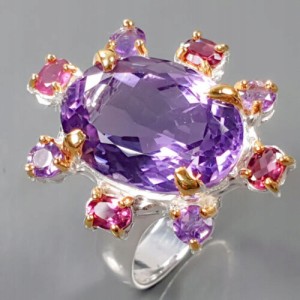 Künstlerischer Granat-Amethyst-Ring Größe 19,5
