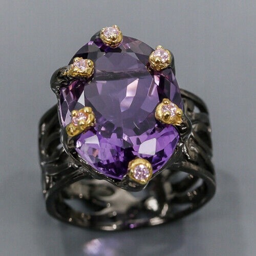 925 Kunstring Amethyst mit Zirkonia Größe 17