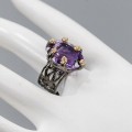 925 Kunstring Amethyst mit Zirkonia Größe 17