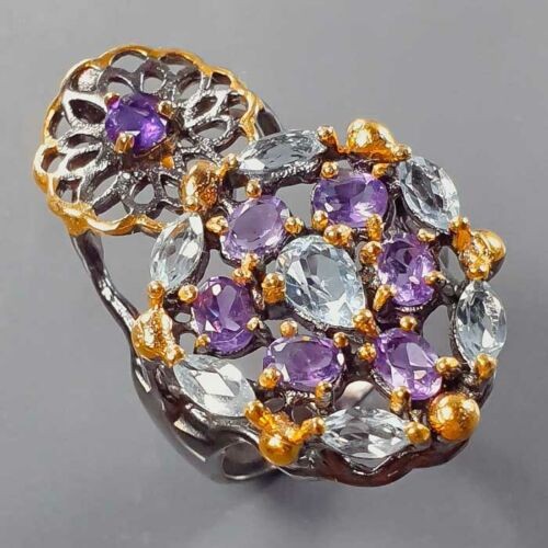 925 Böhmischer Ring Topas Amethyste Größe 13,5