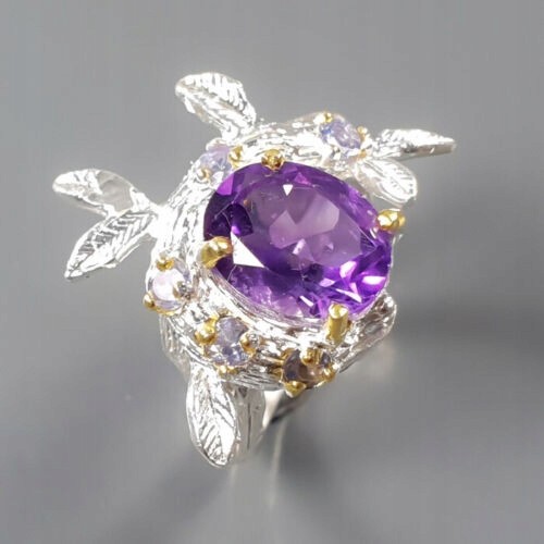 925 böhmischer Tansanit Amethyst Ring Größe 15