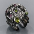Künstlerische Ring Größe 17 Olivin Diopsid Granat