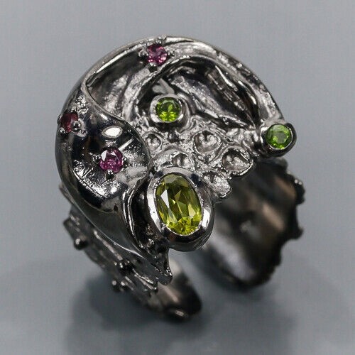 Künstlerische Ring Größe 17 Olivin Diopsid Granat