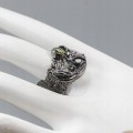 Künstlerische Ring Größe 17 Olivin Diopsid Granat
