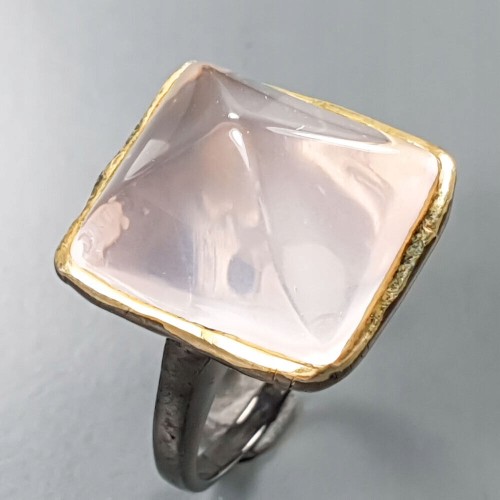 Künstlerischer Ring natürlicher Rosenquarz Größe 19