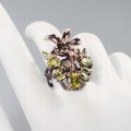 925 Art Peridot Blumen Ring Größe 14