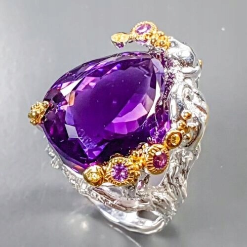 Künstlerischer Ring Amethyst Granat Topas Größe 18