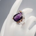 Künstlerischer Ring Amethyst Granat Topas Größe 18