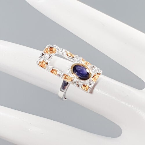 925 Künstlerischer natürlicher Iolith Ring Größe 13,5