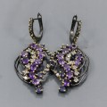 925 Künstlerische Ohrringe Iolithe Amethyste natur 1