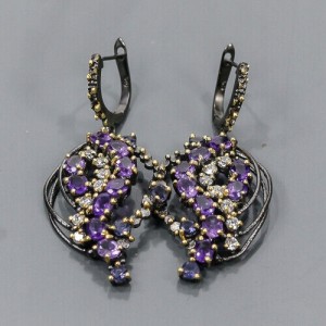 925 Künstlerische Ohrringe Iolithe Amethyste natur 1