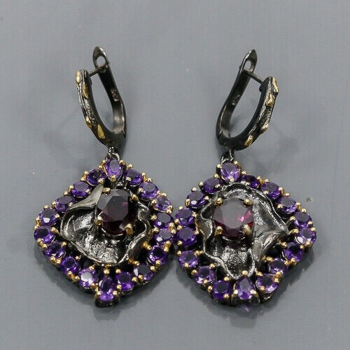 Künstlerische natürliche Granat Amethyst Ohrringe 1