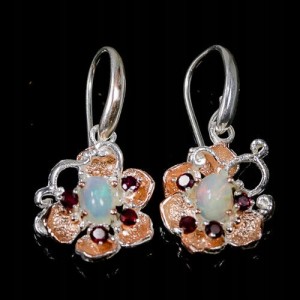 Künstlerische Ohrringe Feueropale Granate 1 925